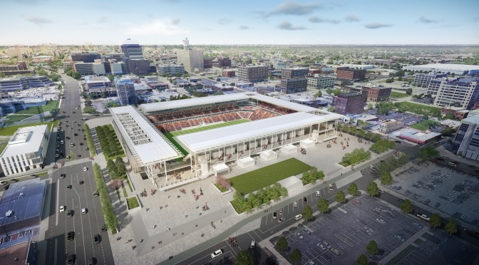 Nuevos diseños del estadio de fútbol divulgados por el grupo de MLS4THELOU